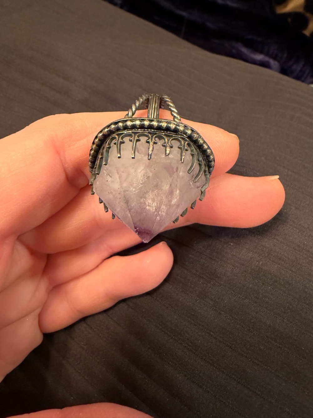Amethyst Crystal Point Ring in Silver-Tone Crown Setting